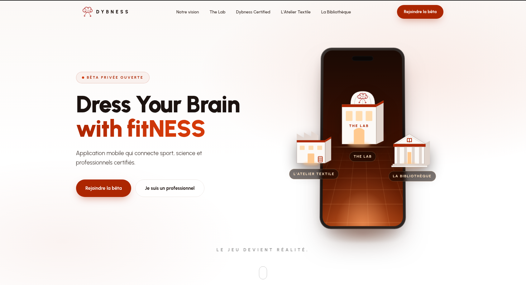 Maquette de site web Dybness — réseau social sportif, fil d'actualité et profil utilisateur